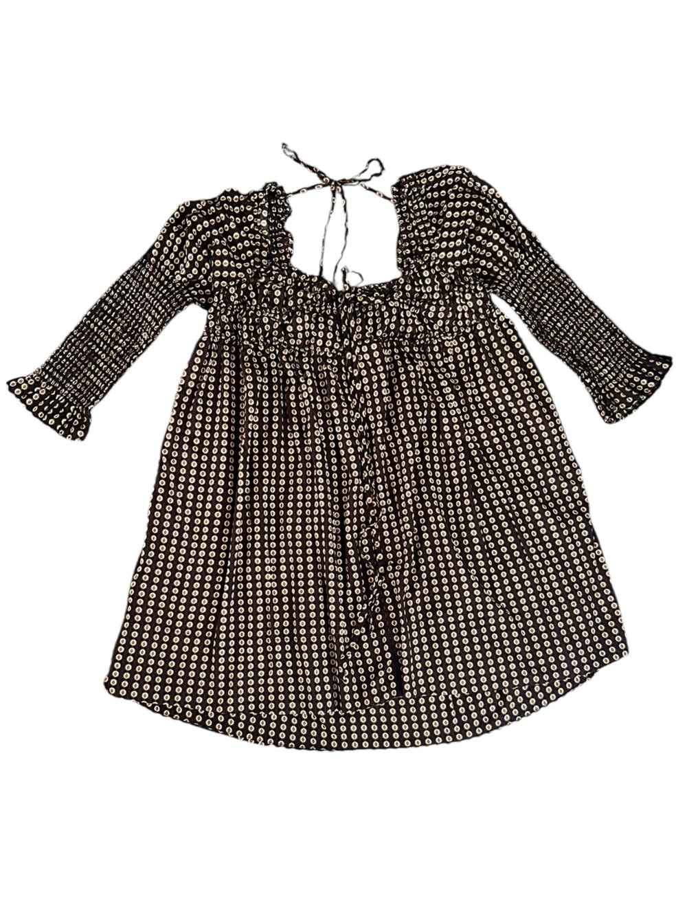 Free People Women’s Star Dip Mini Dress in Black Brown Combo Retro Babydoll Sz M - Picture 3 of 14